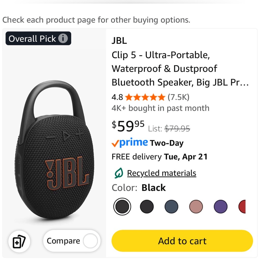 NEW❗️ JBL Clip 5 ❗️- Ultra-Portable, Waterproof & Dustproof Bluetooth Speaker- 🔊